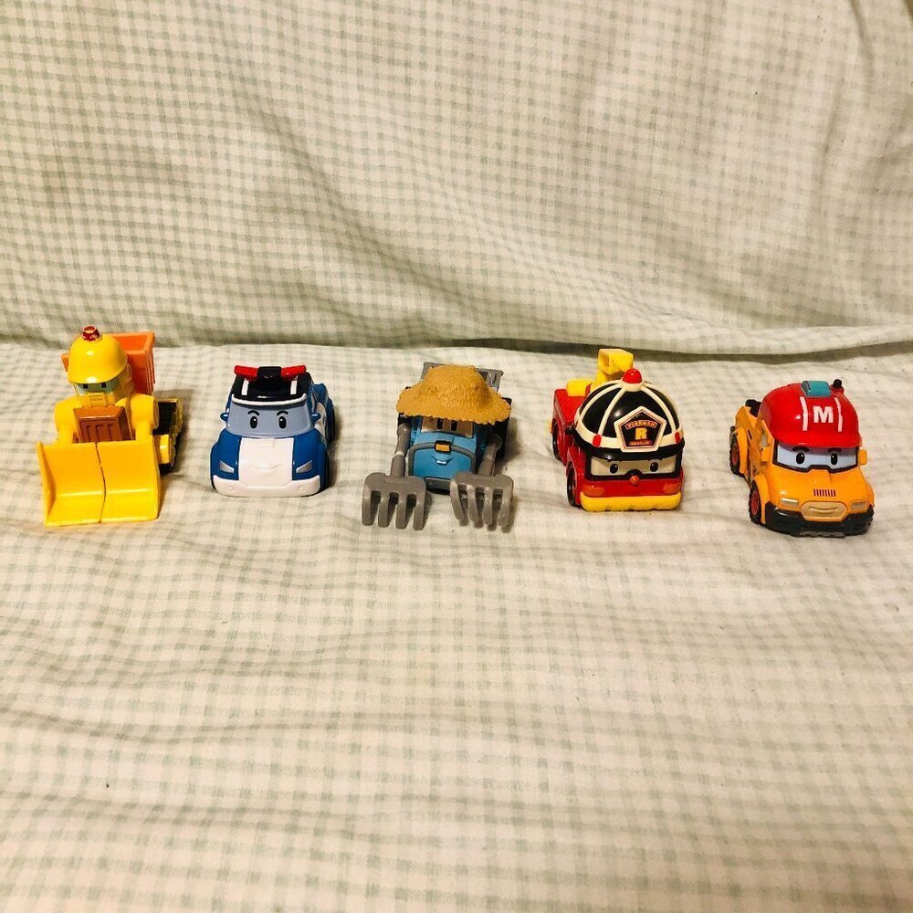 Set of 5 Robocar Poli Die-cast Metal Vehicles - Poli, Roy, Tracky, Bruney & Mark